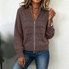 Women's Color Sweater Jacket with Stand Collar and Double Zipper for Casual Wear