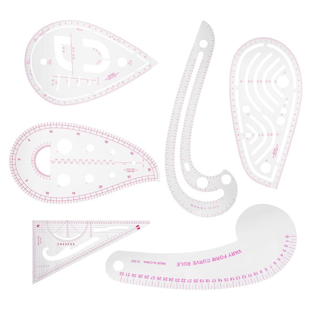 6Pcs Curve Ruler Multi Function Plastic Vary Form Sewing Grading Proofing Clothing Designs Tool