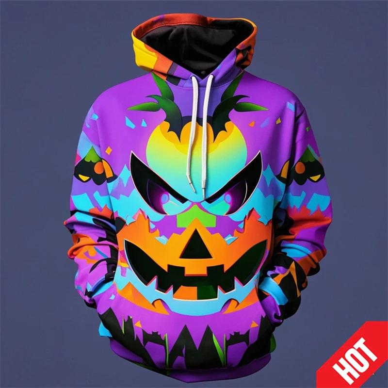 Autumn 3D Fun Pumpkin Pattern Printed Hoodies Fashionable Casual Sports Long Sleeved Men's Hooded Sweatshirts
