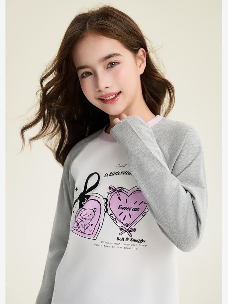 Girls' Color Contrasting Long Sleeve Casual Top