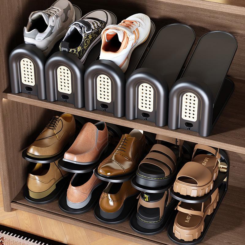 Retro-Style Rattan Double-Layer Adjustable Shoe Rack and Cabinet
