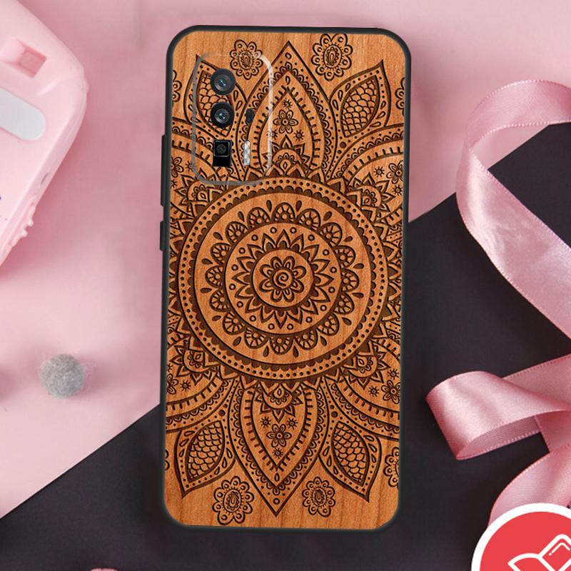 Mandala Floral Wood Case For Xiaomi 14 Ultra Mi 15 Pro 13 11T 12T 13T 14T POCO X7 Pro X3 X5 X6 F5 F6 F7 Cover