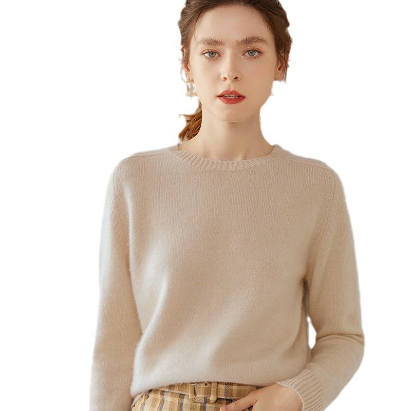 2024 Autumn/Winter Women's Cashmere Round Neck Saddle Shoulder Sweater - Versatile, Thick, Loose Knit Base Layer, Relaxed Fit.