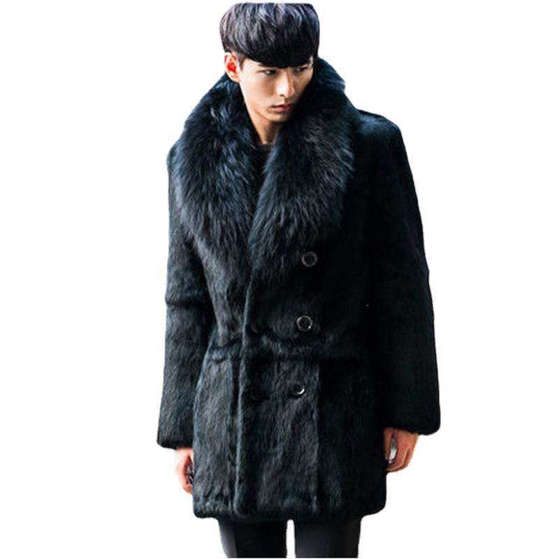 Autumn and Winter New Fur Coat Imitation Mink Coat Men's Mink Coat Imitation Fox Hair Big Fur Collar Casual