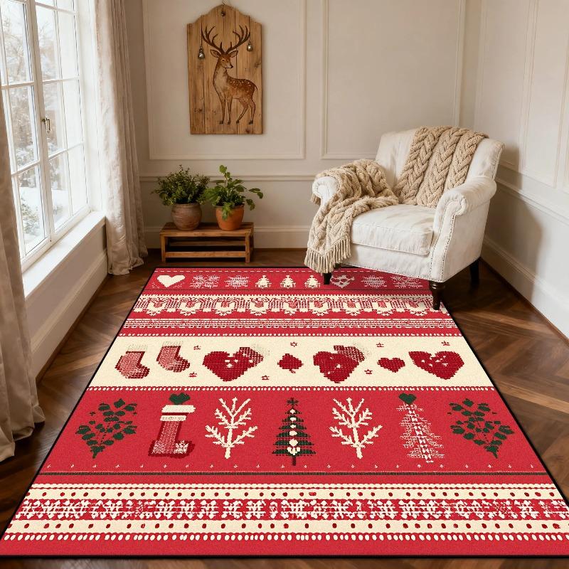 Weihnachtsstil Rot Wohnzimmer Teppich Weihnachtsbaum Dekoration Schlafzimmer Flauschiger Verdickter Teppich Innen Garderobe Bodenmatte Schlafzimmer