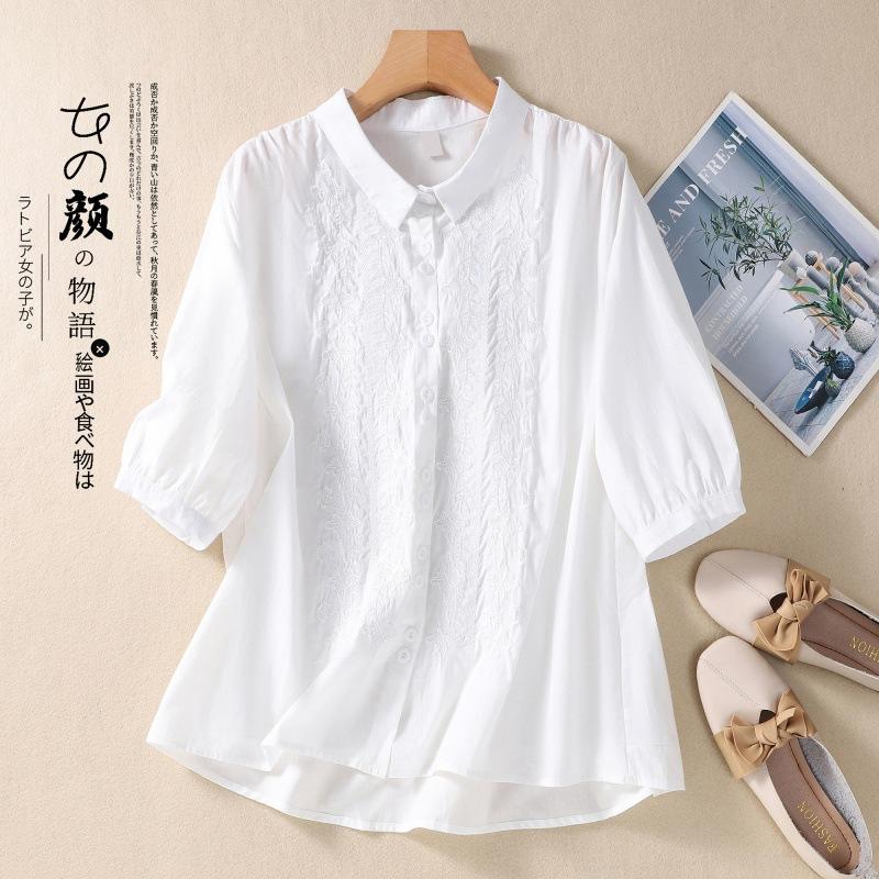 Вышитая хлопково-льняная рубашка женская, топ с художественным ретро-дизайном, для весны и лета M