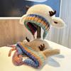 Christmas Deer Hat Handbag 2-in-1 Knitted Reindeer Cap Windproof Foldable Lightweight Packable Knit Hat Winter Travel Accessory