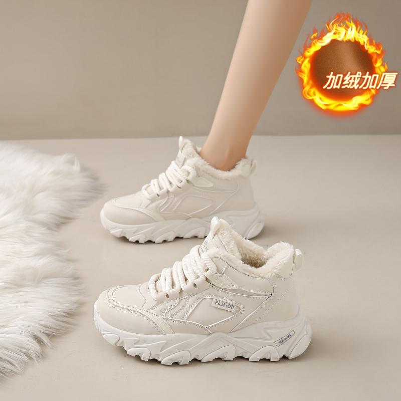 CRLAYDK Chunky Sneakers for Women High Top Fashion Fur Lined Warm Winter Shoes Platform Black Ladies Walking Dad Sport Tennis