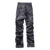 Pantaloni unisex plisati din piele, stil american, cu picior lat