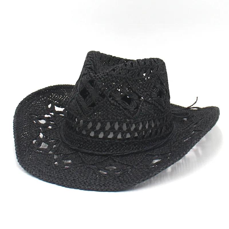 New Summer Cowboy Hat Handwoven Straw Western Vintage Breathable Lace Hollow Design Lightweight Outdoor Jazz Hat for Women Men