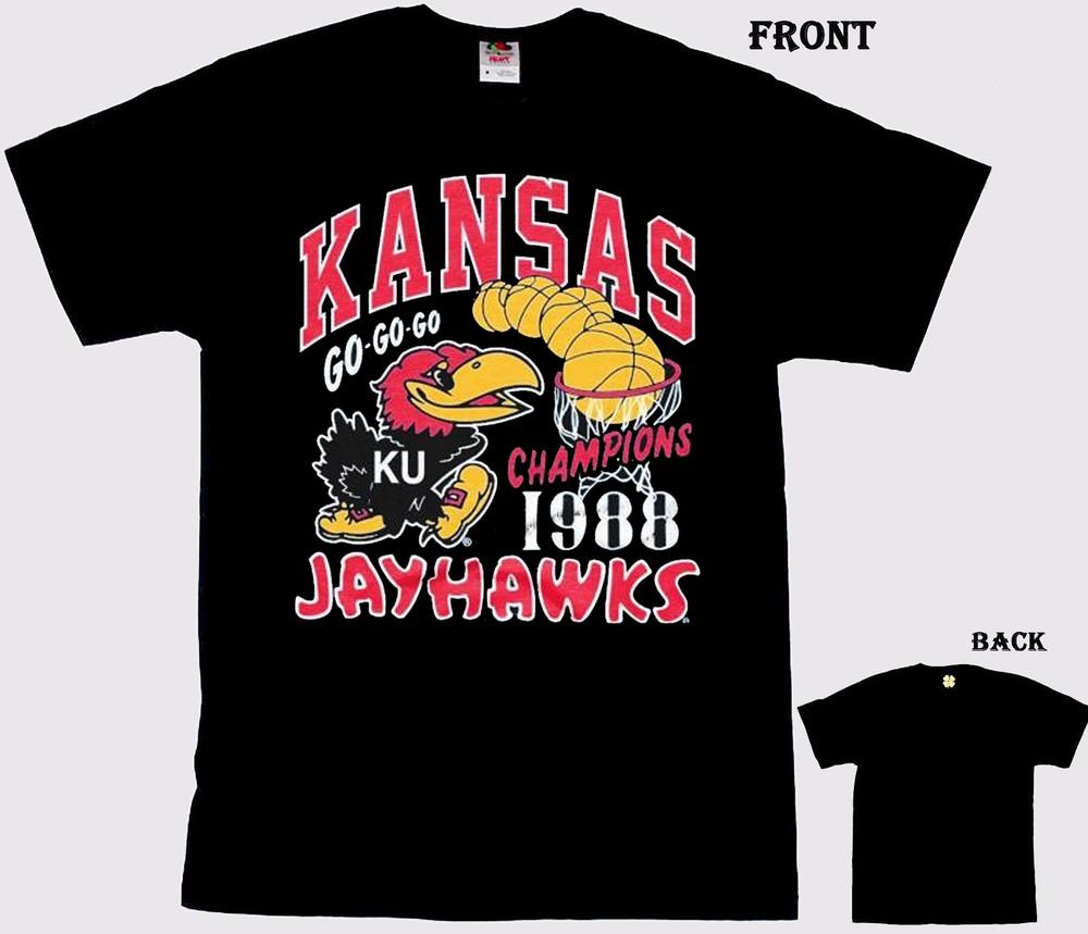 New! Kansas Jayhawks Basketball Go Go Go 1988 Champions Shirt JJ5734