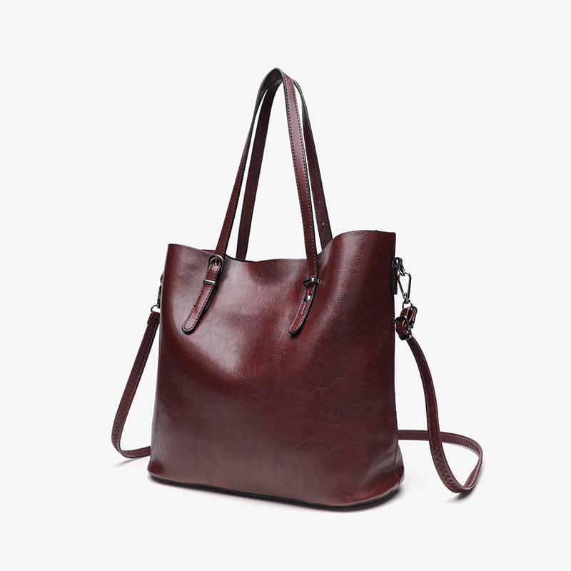 Trendy 2025 Retro Waxed Patent Leather Shoulder Tote for Women