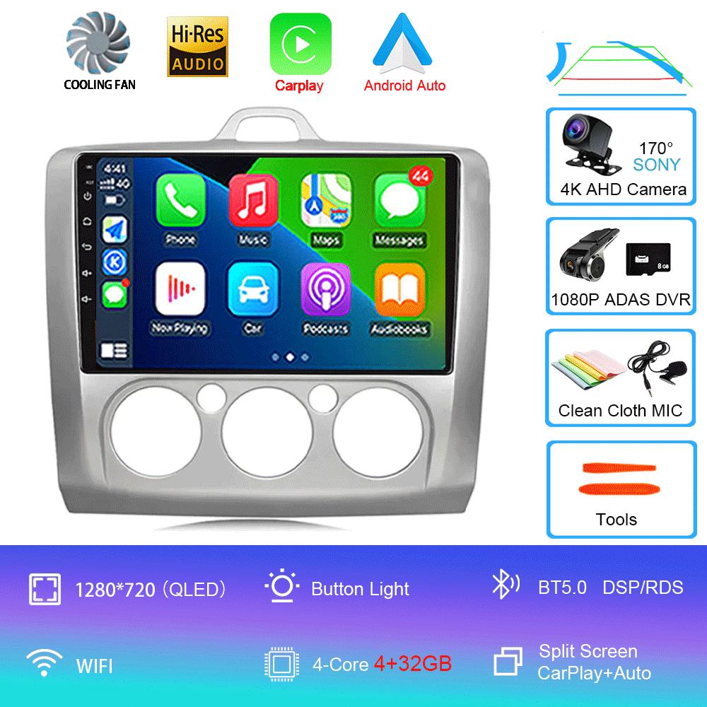 Android14 Carplay Auto For Ford Focus  Mk2 Mk3 2004 2005 2006 2007 - 2011 Multimedia Car Radio Player DSP WIFI+4G 2DIN Stereo