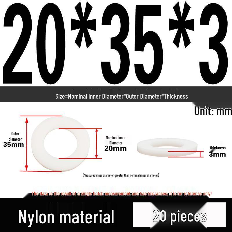 White Wear-Resistant Nylon Flat Washer Round Plastic Insulating Gasket M4-M20