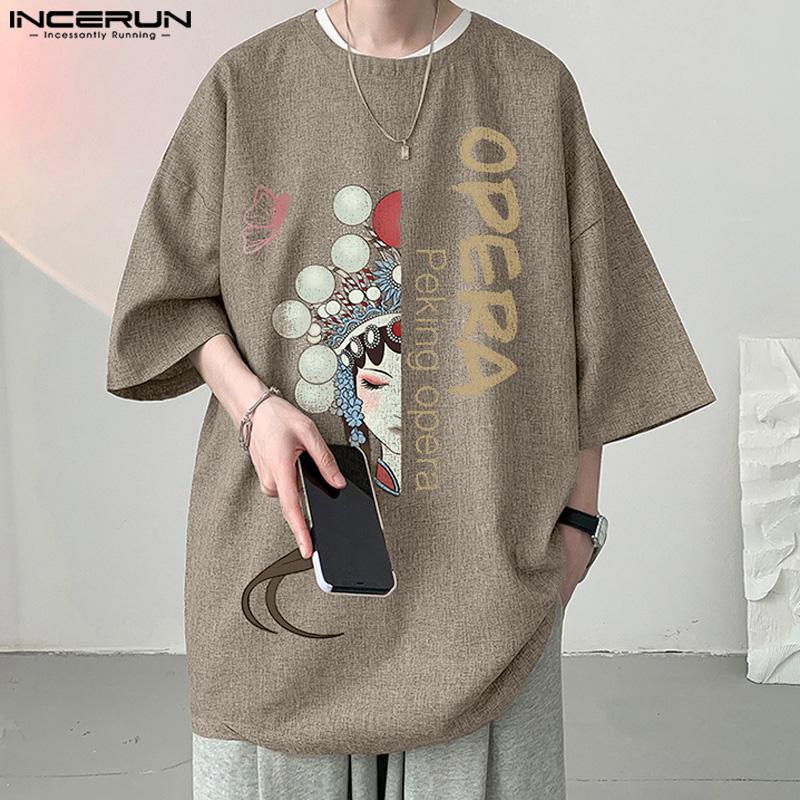 

INCERUN Большие мужские свободные топы с короткими рукавами и принтом