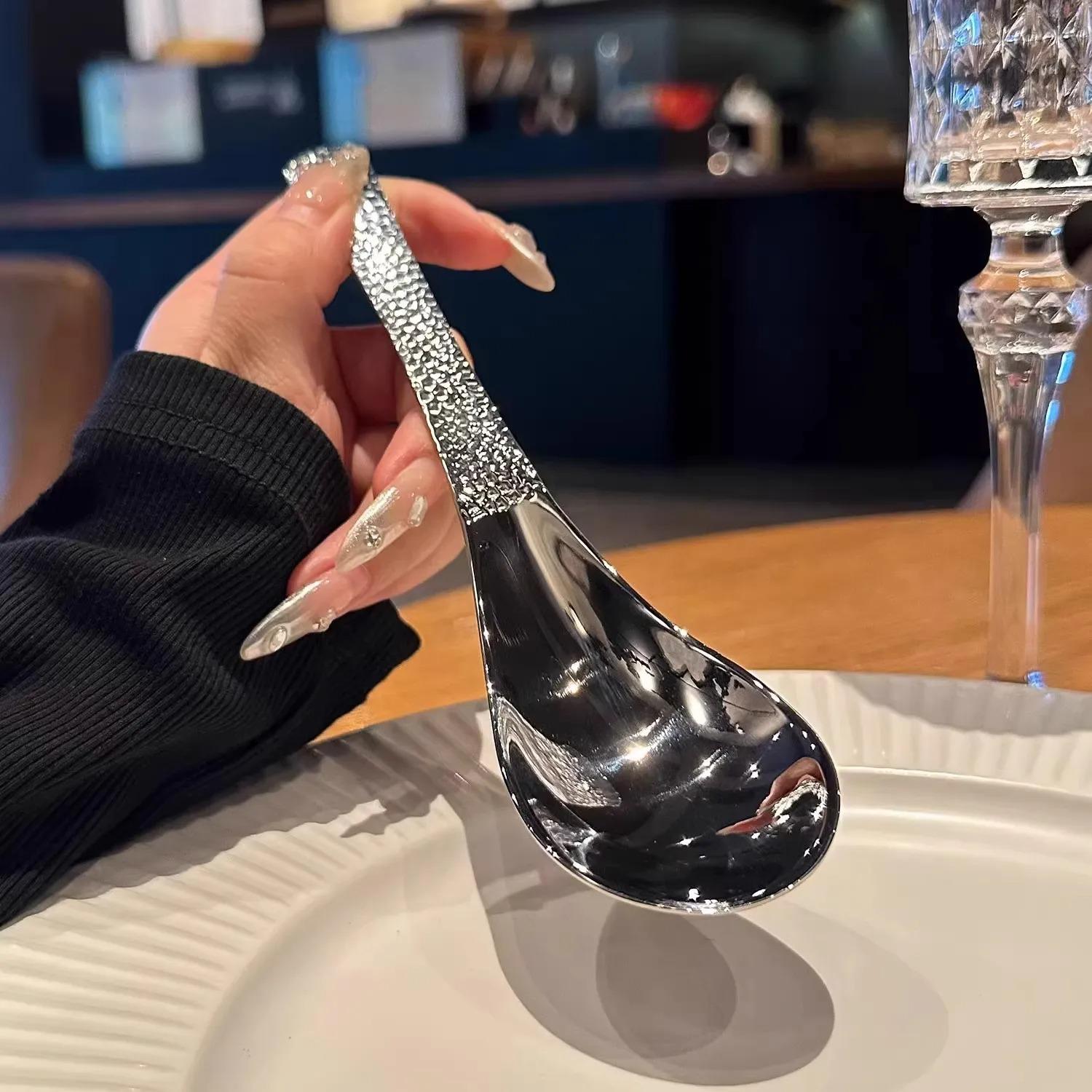 Retro-style Hammered Spoon Hammer-patterned Spoon Stainless Steel Household Table Spoon Children s Eating Spoon Dessert Spoon