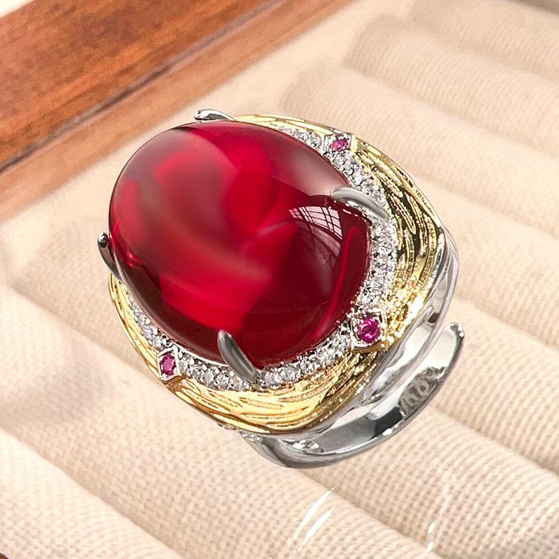 Huabi Schmuck Simulation Schlichter Roter Korund Retro Leichter Luxus Set Haupt 15 * 20-10 * 12