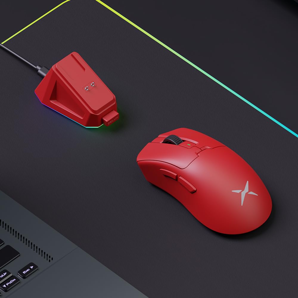 DELUX M900PRO Gaming Mouse 8000Hz Polling 63g For Large PAW3395 Sensor Huano Pink Magnetic Charging Base Included Wireless, Rate, Lightweight,