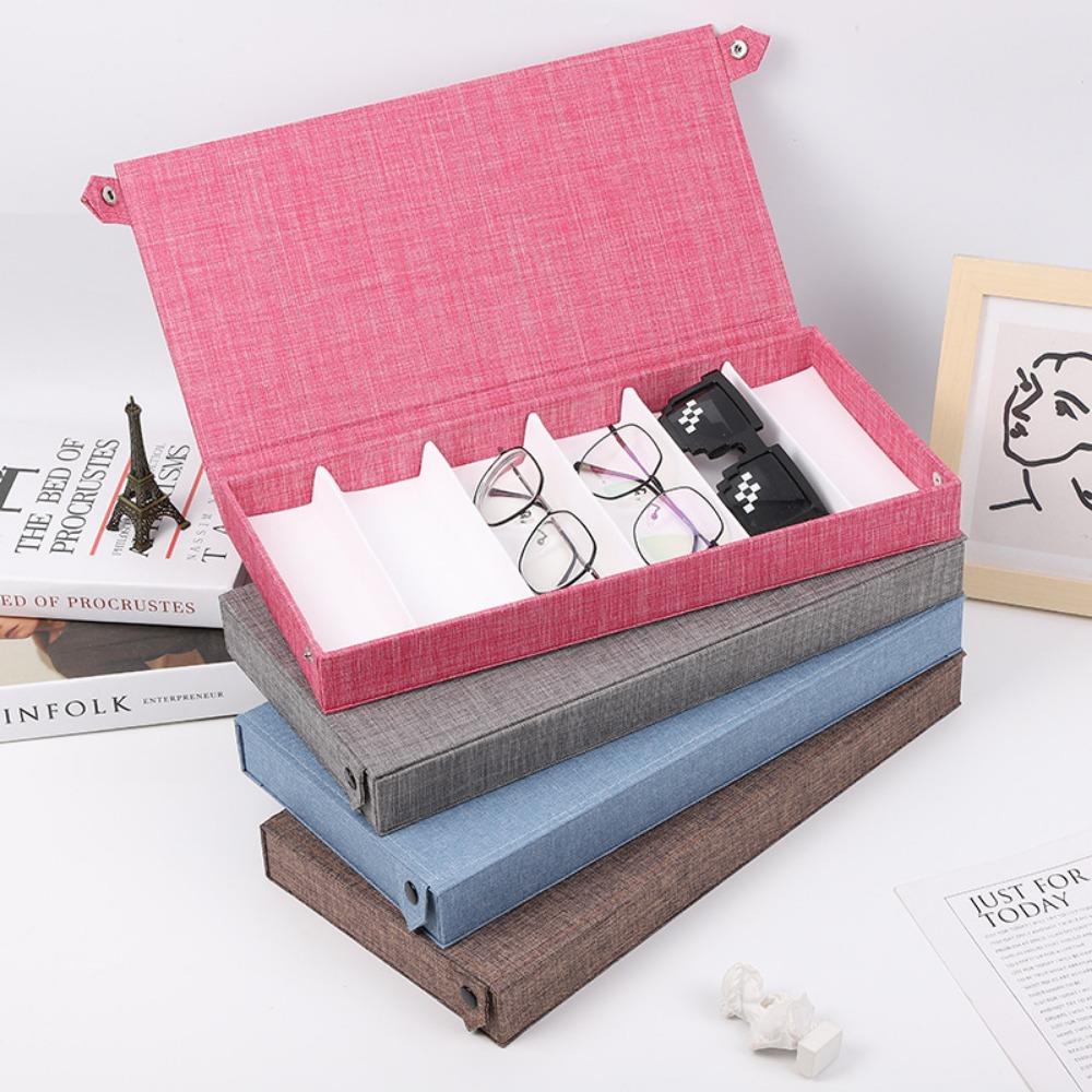 Linen 6 Slots Glasses Case Anti Pressure Eyeglass Display Box Glasses Storage Box  For Women Men