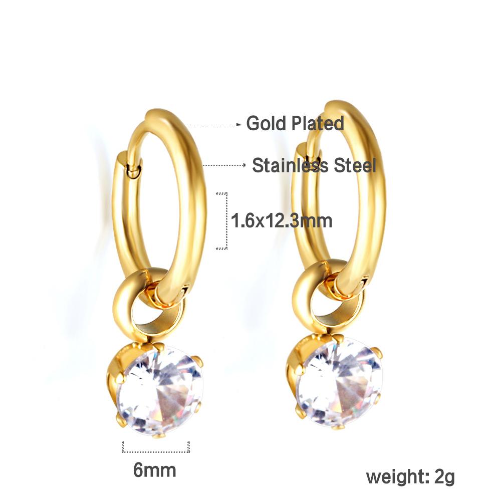 Exquisite Stainless Steel White Cubic Zirconia Hoop Earrings for Women Waterdrop Star Heart Round Crystal Waterproof