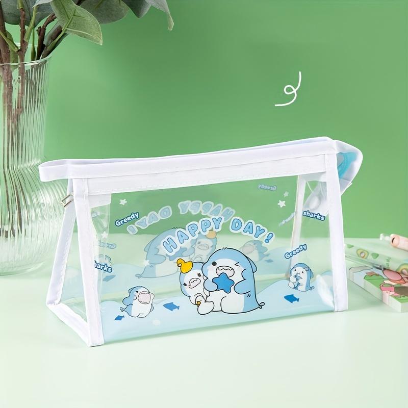 1pc Student Cartoon Transparent Pencil Pouch – Large-Capacity Waterproof Triangular Storage Bag, Cute Stationery Organizer