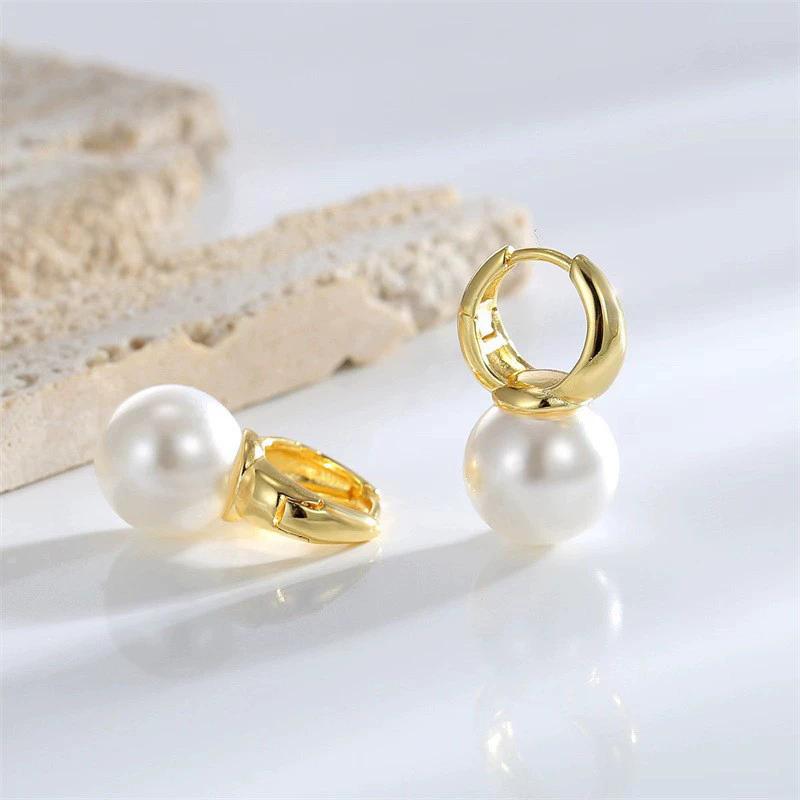 Elegant Imitation Pearl Earring For Women Gold Color Round Drop Earrings Korean Delicate Irregular Design Unusual 2025 Fashion Jewelry
