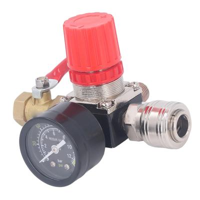 0-180 PSI Air Compressor Regulator with Gauge, European-Style Cast Iron, Precise Adjustment, 4-Hole, 4-3/8" Ball Valve for Pneumatic Tools