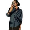 2025 Versatile Blue Denim Button-Front Lace-Up Top, Long Sleeve Casual Women's Clothing