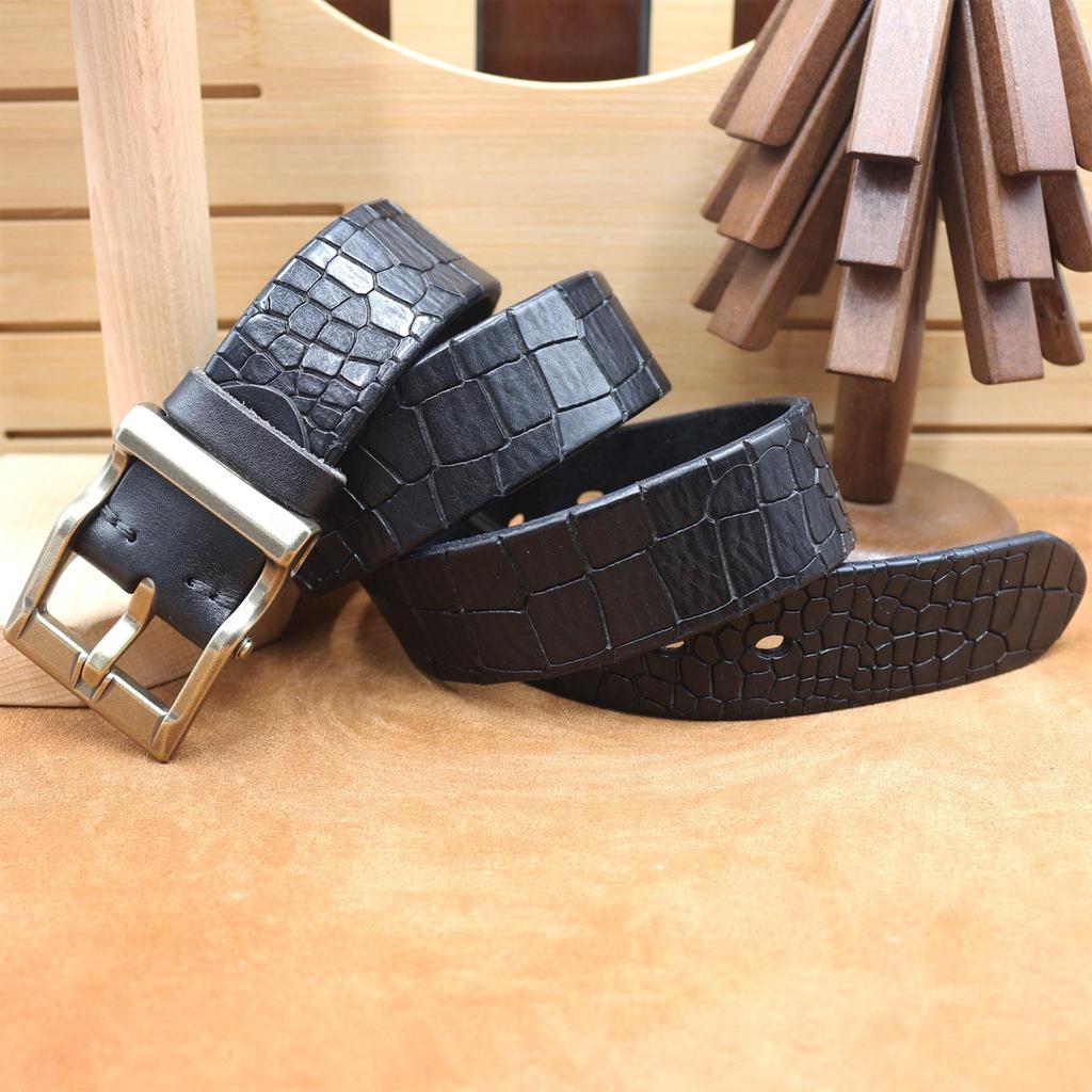 3,8 cm breiter trendiger Dornschließen-Gürtel aus echtem Leder mit Retro-Krokodilmuster - Vielseitiger Herren-Gürtel aus Rindsleder