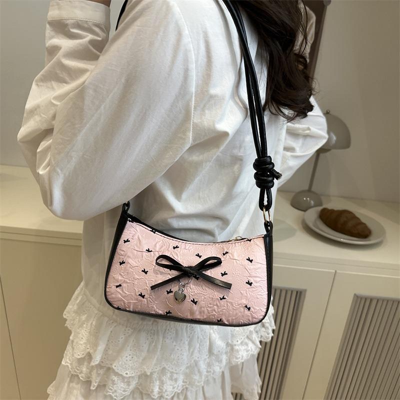 Fashion Casual Oblique Span Bag New Niche Design Bow Crescent Armpit Bag Seersucker High Value Shoulder Bag