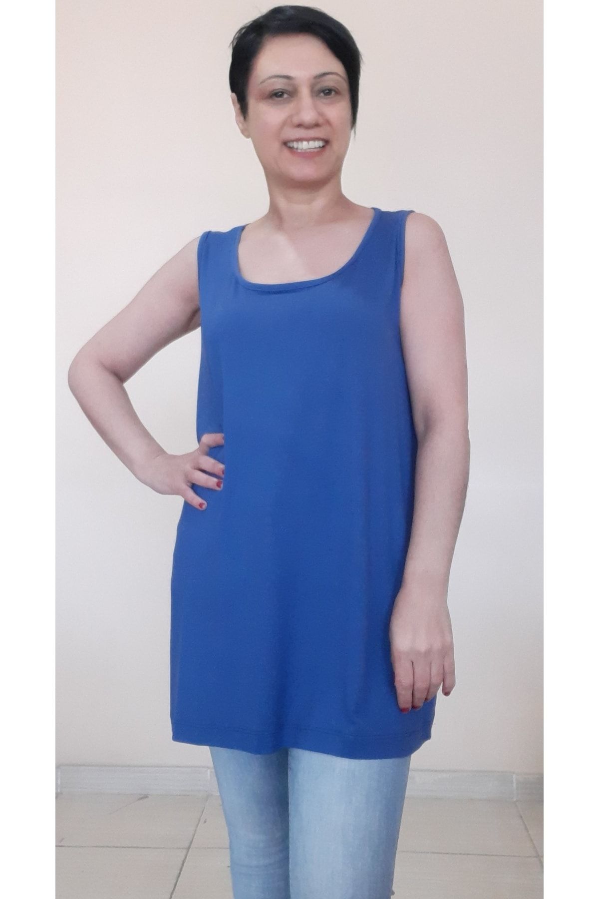 

Women s Style Big Size T-Shirt Blue Thick Strap Combed Cotton Viscose T-Shirt 2XL/3XL