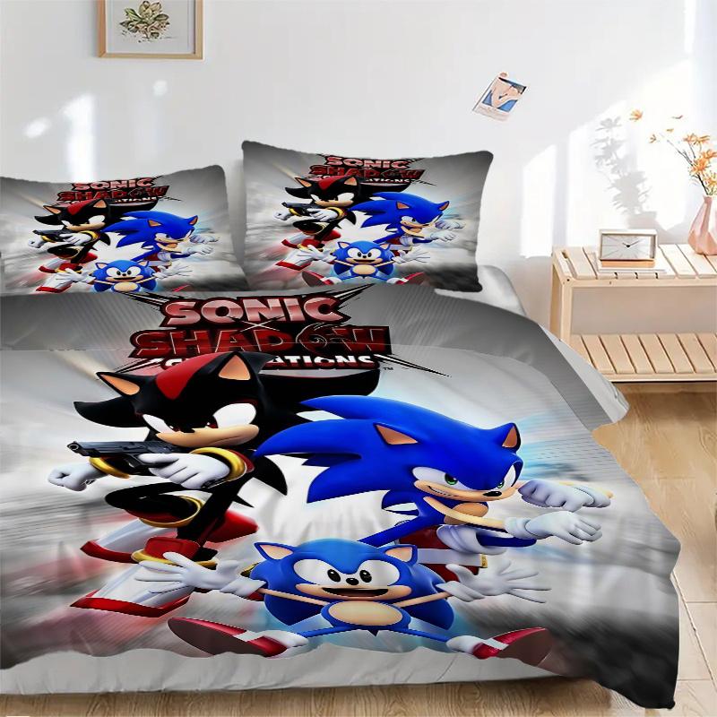 3pcs Sonic & Shadow Epic Adventure Poster Quilt Set - Soft and Comfortable Bedroom, Guest Room and Dorm Decor Bedding Set 1 Quilt Cover + 2