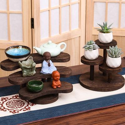 New Chinese Traditional Solid Wood Curio Shelf - Desktop Tea Cup Holder, Multi-layer Teaware Storage Rack