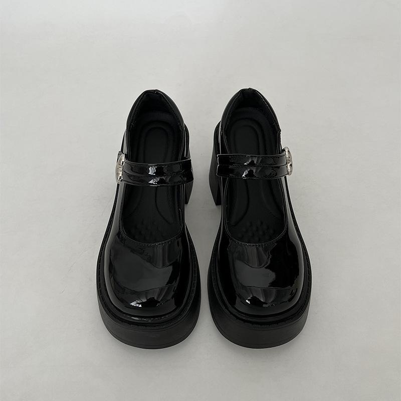 

Round head versatile height-increasing platform small leather shoes women s autumn and winter skirt 2025 new French Mary Jane shallow mouth sing 35 чорний