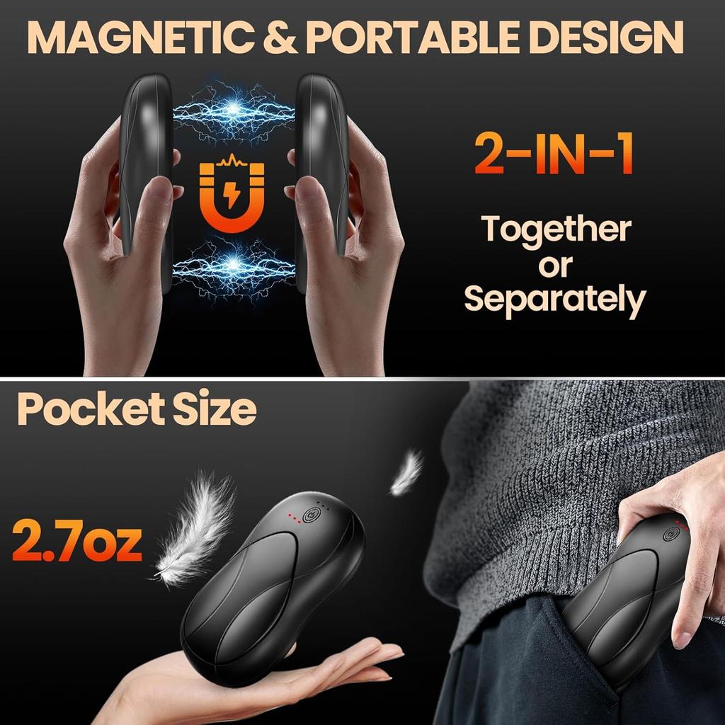 Rechargeable Hand Warmers 2-Pack, Dual-Side Heating, 3 Temp Settings, Portable Magnetic Pocket Warmers for Men & Women, Hunting,