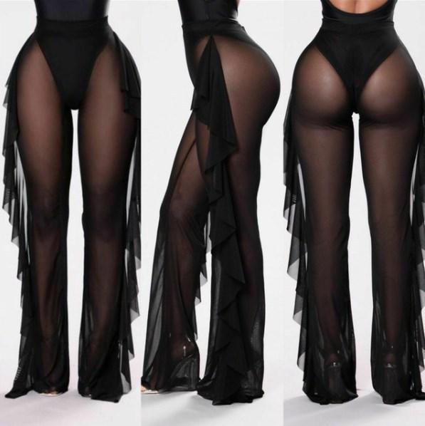 Pantaloni in pizzo multiribbon di alta qualità, semi-prospettici, che mostrano la figura