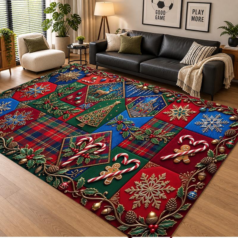 Christmas Theme Floor Carpet, Soft Area Rug, Xmas Indoor Home Holiday Decoration