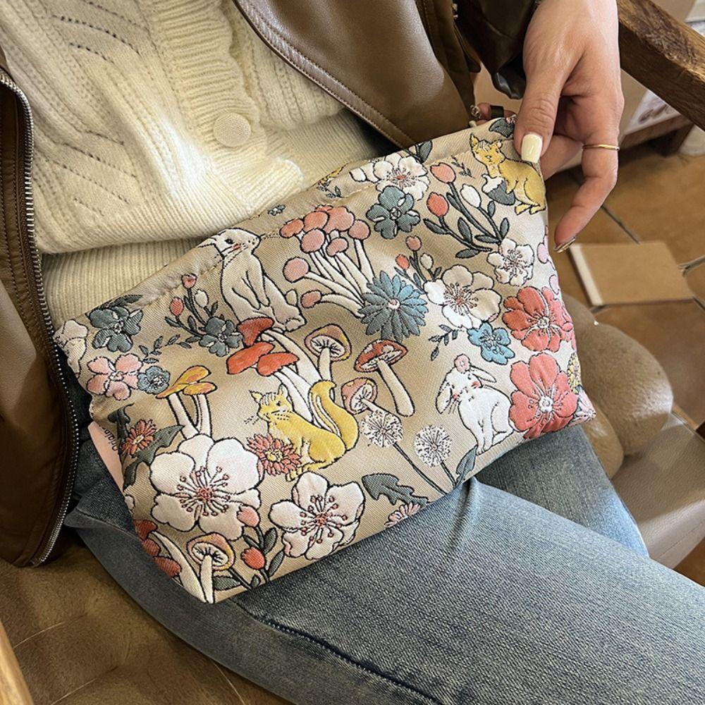 

Korean Style Jacquard Storage Bag Canvas Makeup Bag Cute Embroidered Cosmetic Bag Toiletry хакі