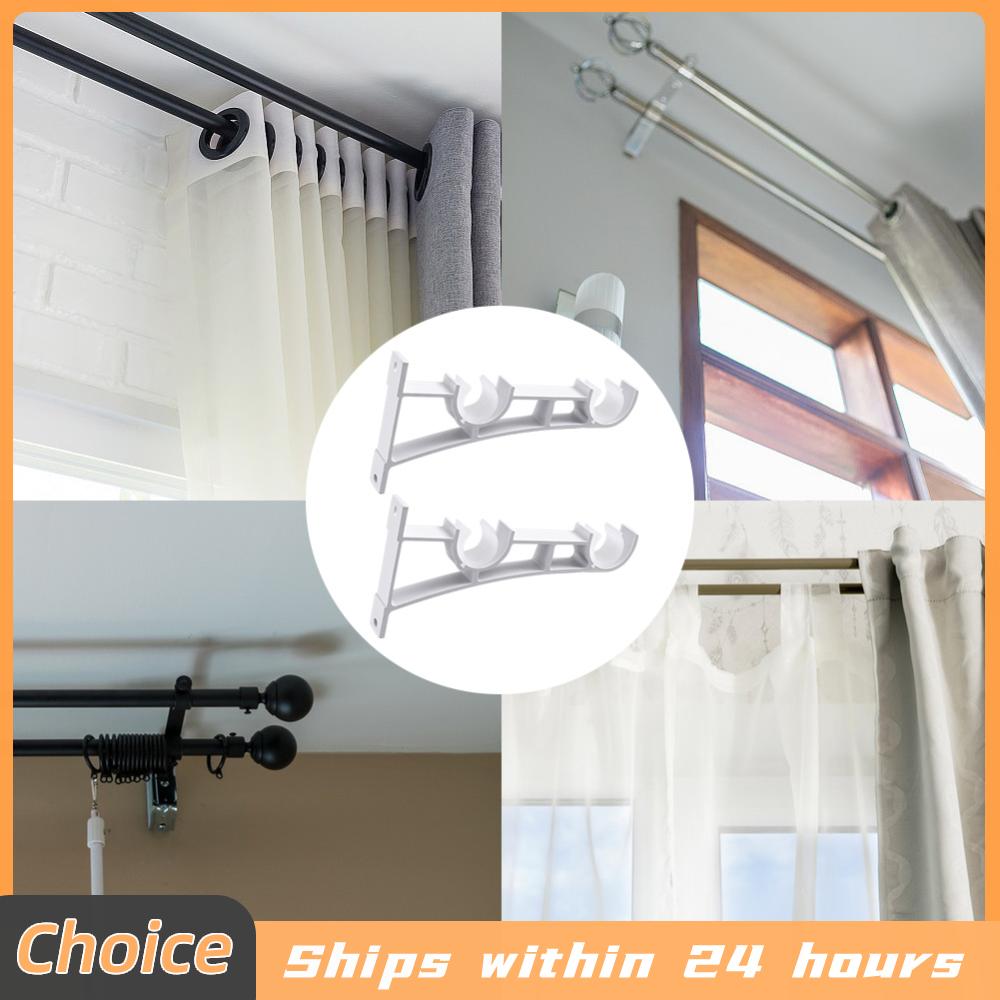 2 Pack Double Curtain Rod Brackets Wall Mount Bracket Aluminum Alloy Heavy Duty Curtain Rod Holders Curtain Rod Hanging Hardware