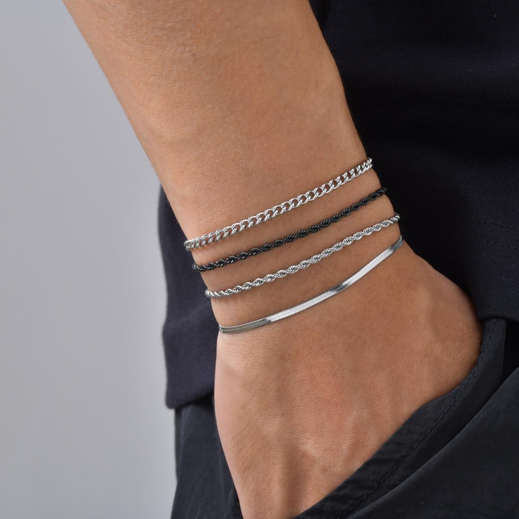 4pcs Hip Hop Men's Bracelets,Stainless Steel Silver Gold Black Color Twist Rope Chain Wristband,Trendy Cuban Link Chains Gift