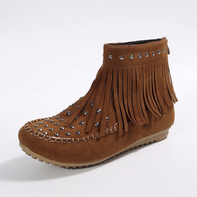 

Autumn and Winter Versatile Rivet Flat Bottom Short Tube Tassel Women s Boots Suede Flat Bottom Women s Boots Plus Size 35-42 43