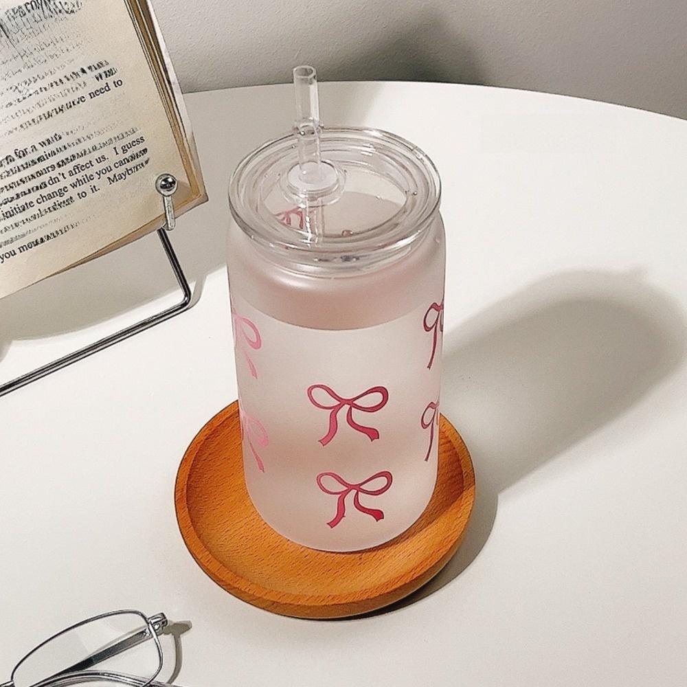 Bowknot Coffee Cup Transparent Water Bottle New Straw Mug