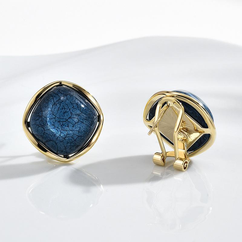 Retro Imitation Marble Square Stud Earrings Light Luxury High Sense Fashion Ear Buckle Earrings Source