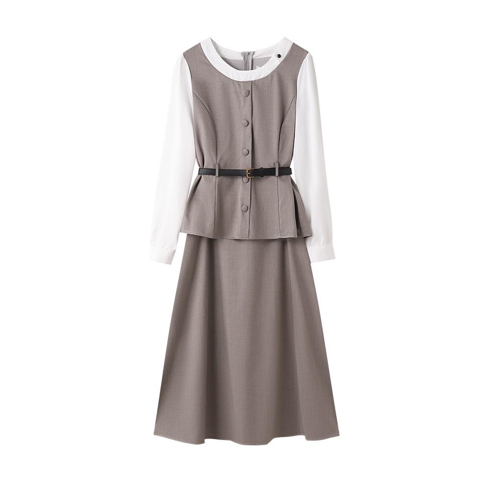 

Autumn 2025 Plus Size Women s Faux Two-Piece Dress: Chic Skirt for Slightly Chubby Figures 6XL (260-320 jin)