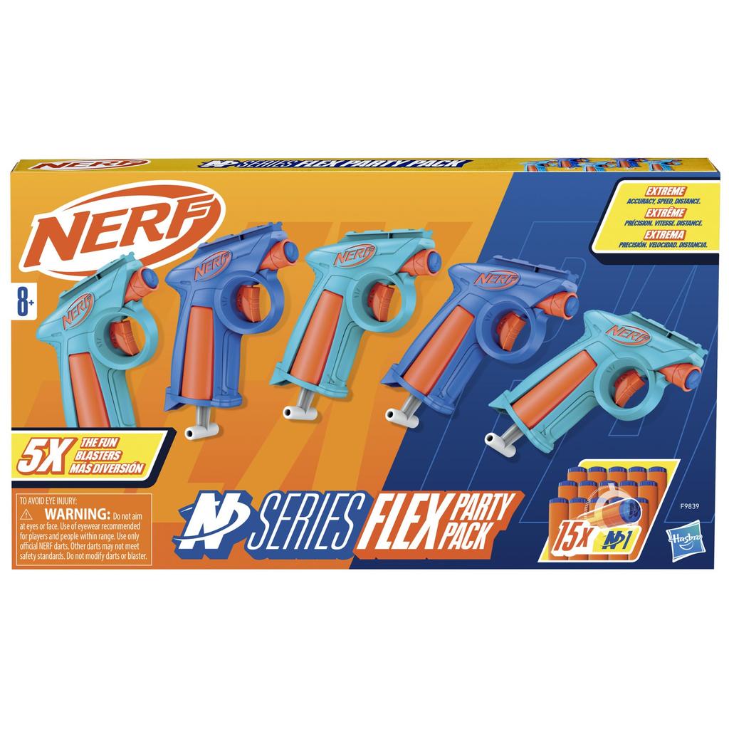 Nerf N Series Flex Party Pack, enthält 5 N Series Blaster und 15 N1 Darts. Perfekt für Innen- und Außenaufnahmen, dieses authentische Weihnachtsspielzeug ist