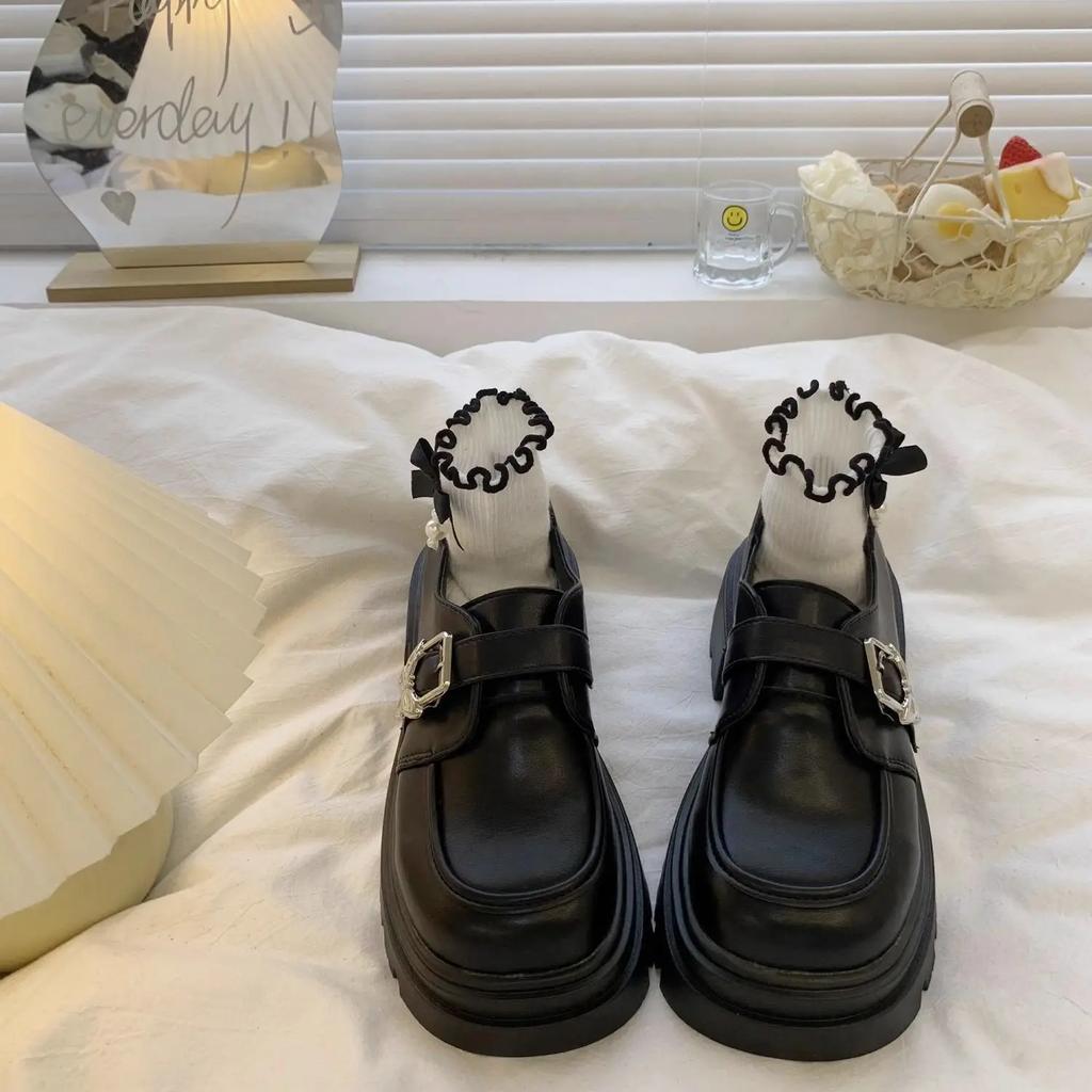 Shoes for Women Japanese Style Lolita Mary Jane Woman PumpsLoafers Platform Gothic Loafers with Bow Medium Heels Round Toe Y2k