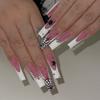 24Pcs Halloween Press On Nails Medium Square Fake Nails With Red Blood Design White French Tip Manicure