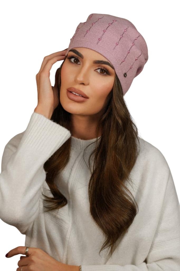 Women' Hat with Pearl Decoration, Rose Cameo Color - Altair
