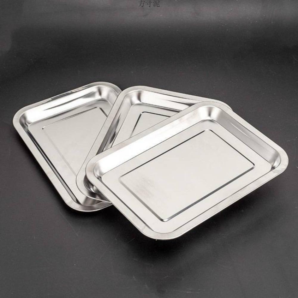 Thickened Barbecue Tray Rustproof Baking Pan Stainless Steel Rectangular Dinner Plate  Canteen
