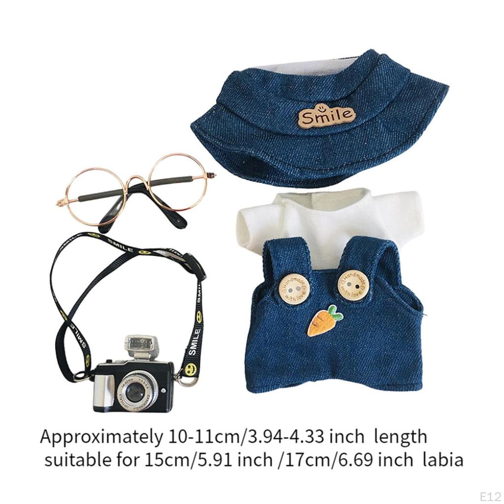 Dolls Suspender Pants with T Shirt Hat for 1517cm Dress up Girl 3Pcs Bear